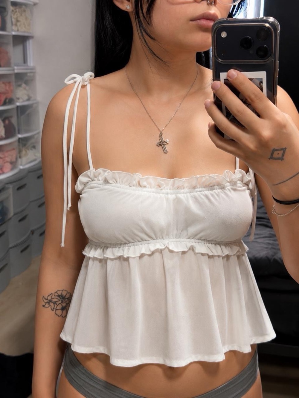 Princess Polly White Ruffle Tie-Strap Babydoll Top US 6